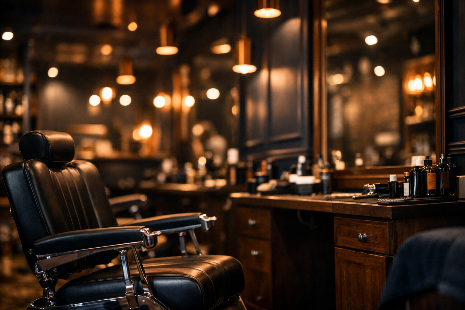 Luxe kapper salon interieur met warme verlichting